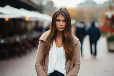 Young Woman Standing Outdoors In A City Street