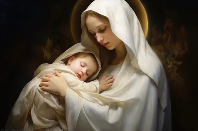 Madonna And Child Oil Painting Style Portrait