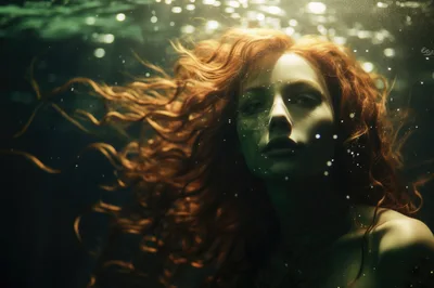 Underwater Portrait Of A Redheaded Woman