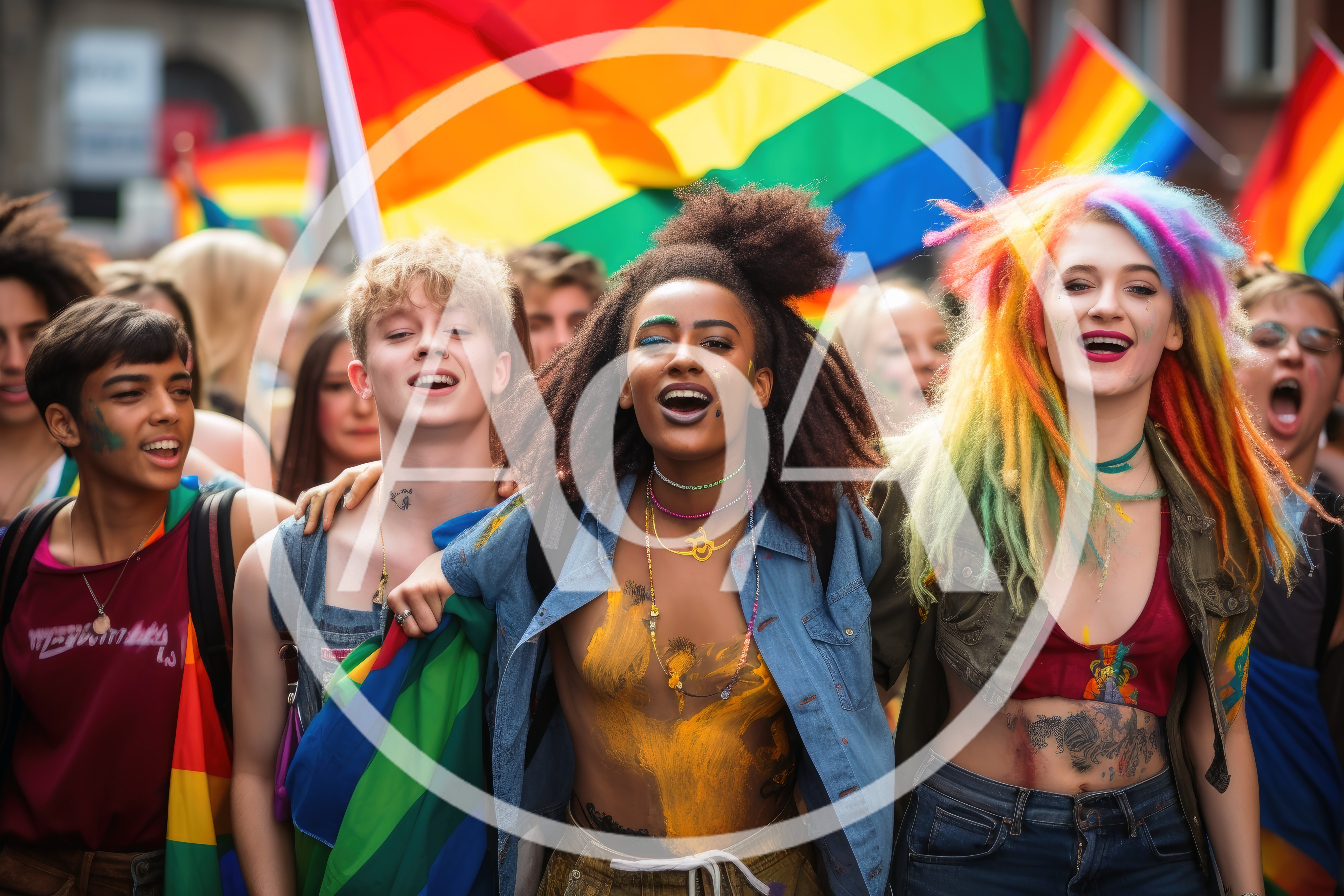 Diverse Group Of Young People Celebrating At Pride Parade