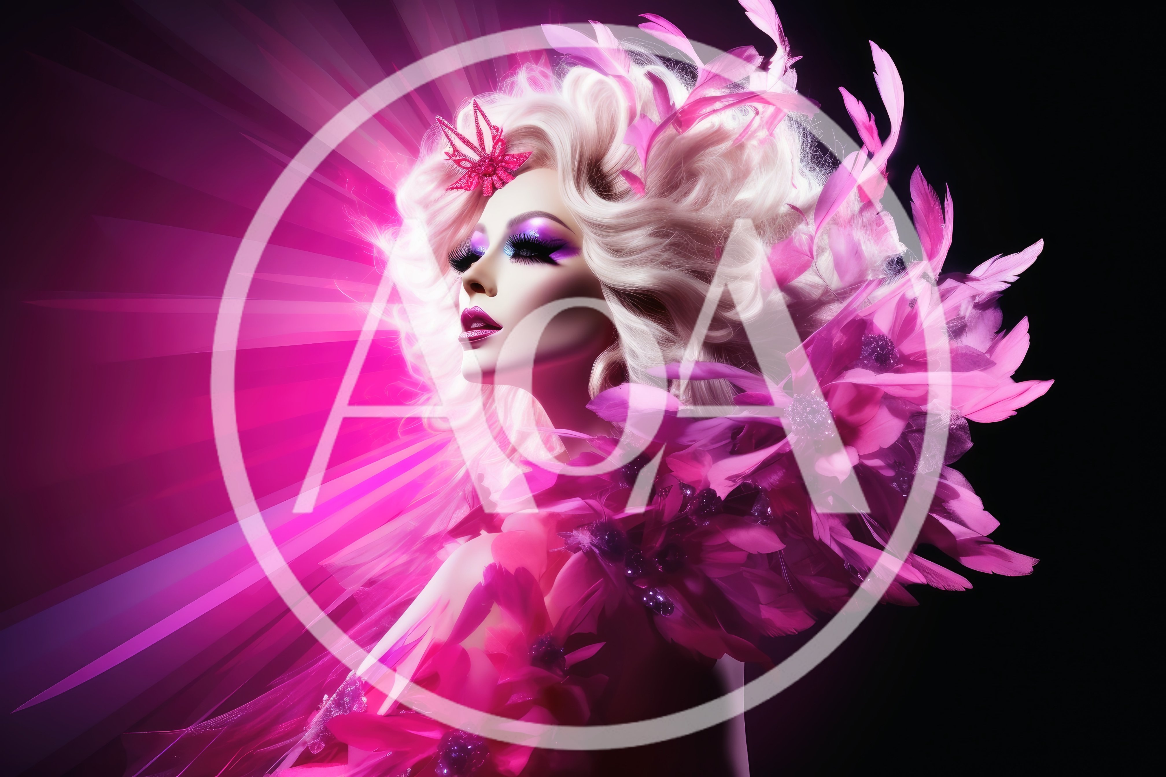 Glamorous Drag Queen With Pink Feathers And Radiant Lighting
