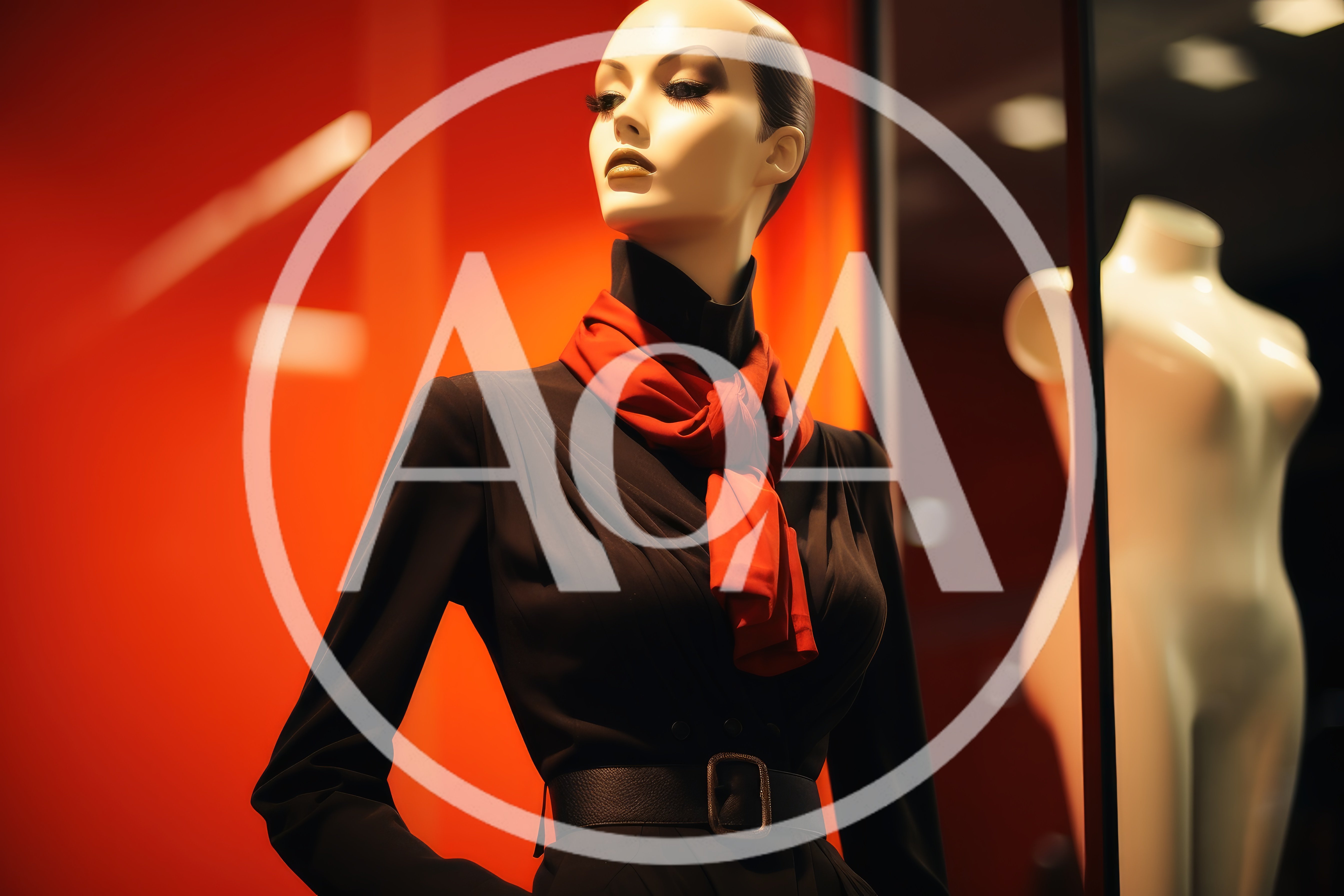 Fashion Mannequin Wearing Black Dress And Red Scarf