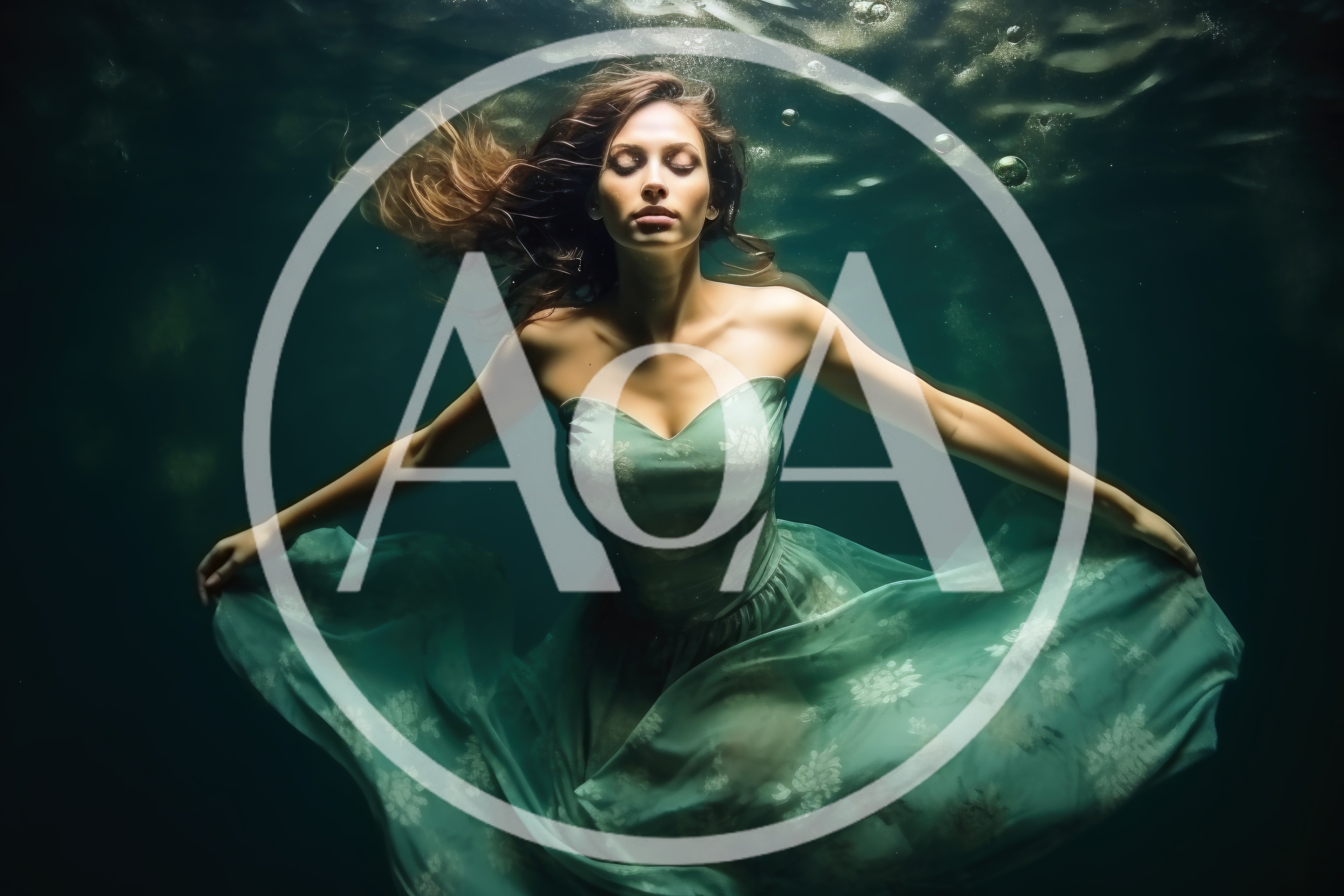 Woman In Floral Dress Floating Underwater
