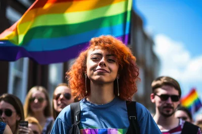 Young Woman With Red Hair At Pride Parade