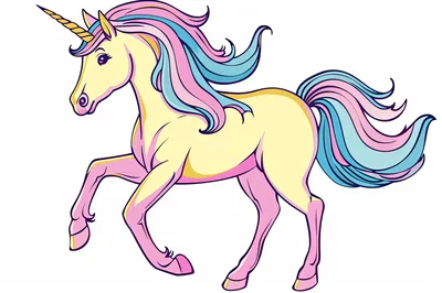 Cartoon Unicorn Illustration With Pastel Mane And Tail
