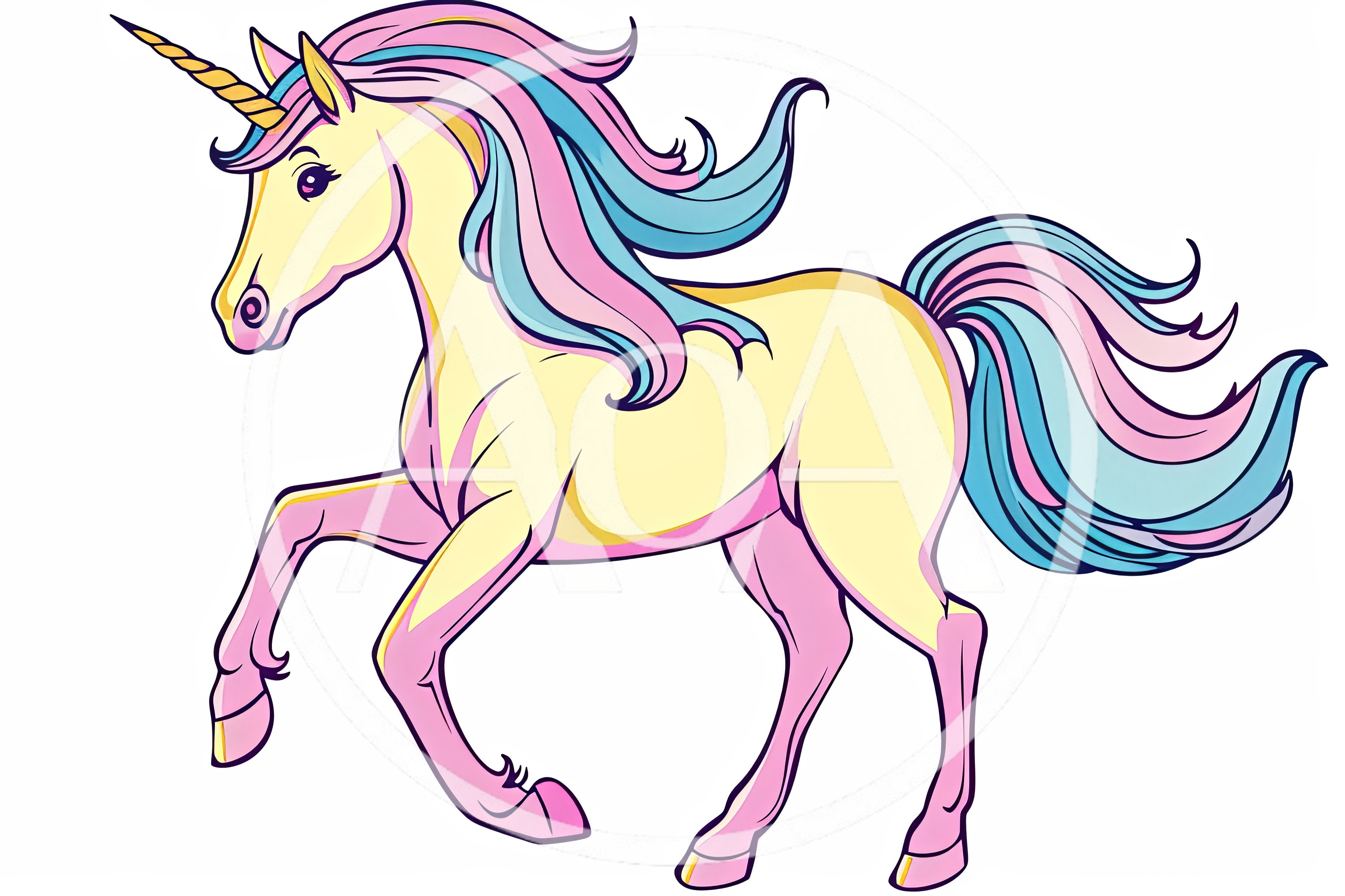 Cartoon Unicorn Illustration With Pastel Mane And Tail
