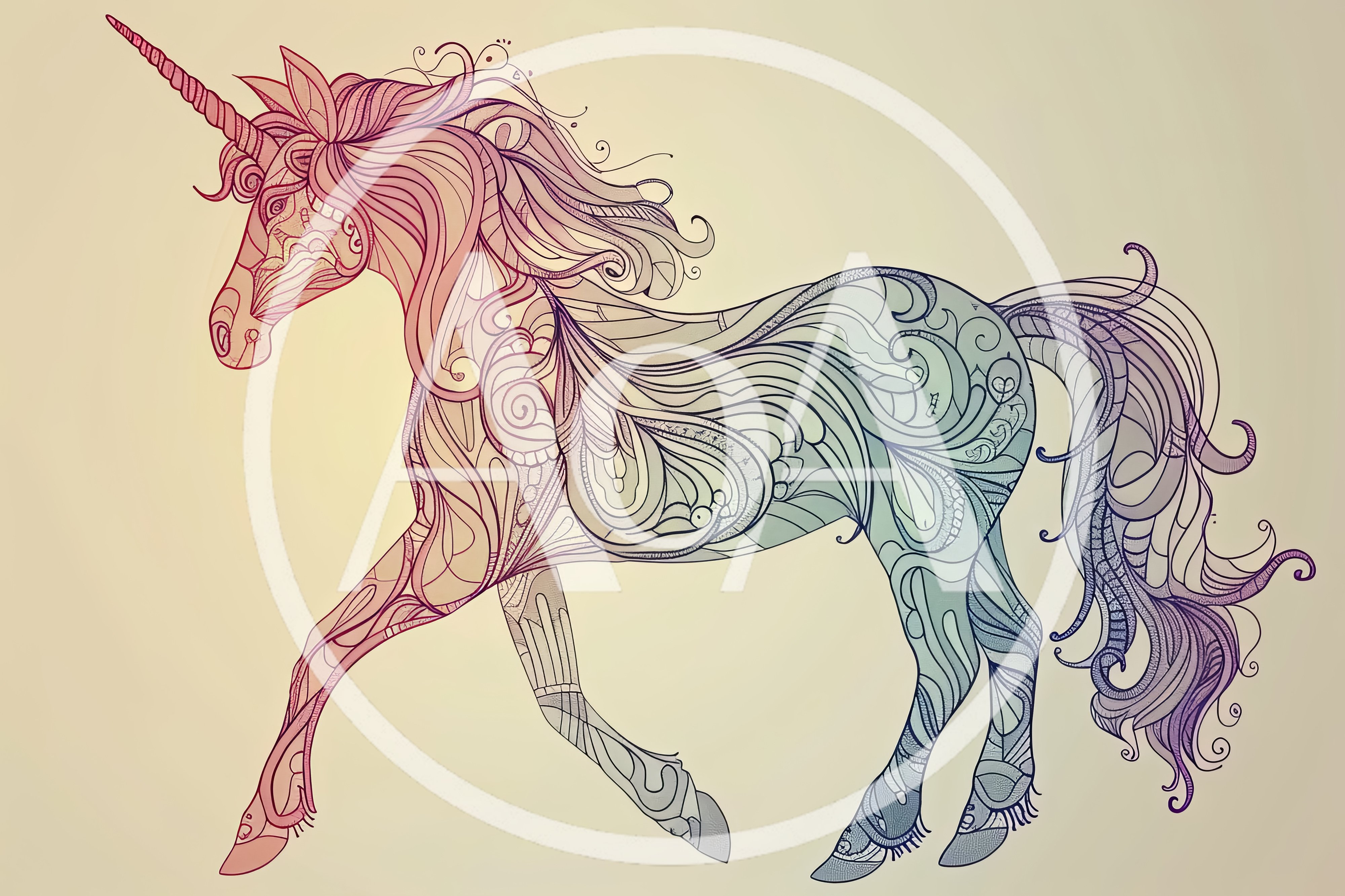 Stylized Unicorn Illustration With Intricate Swirl Patterns