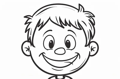 Black and White Cartoon Boy Face Illustration
