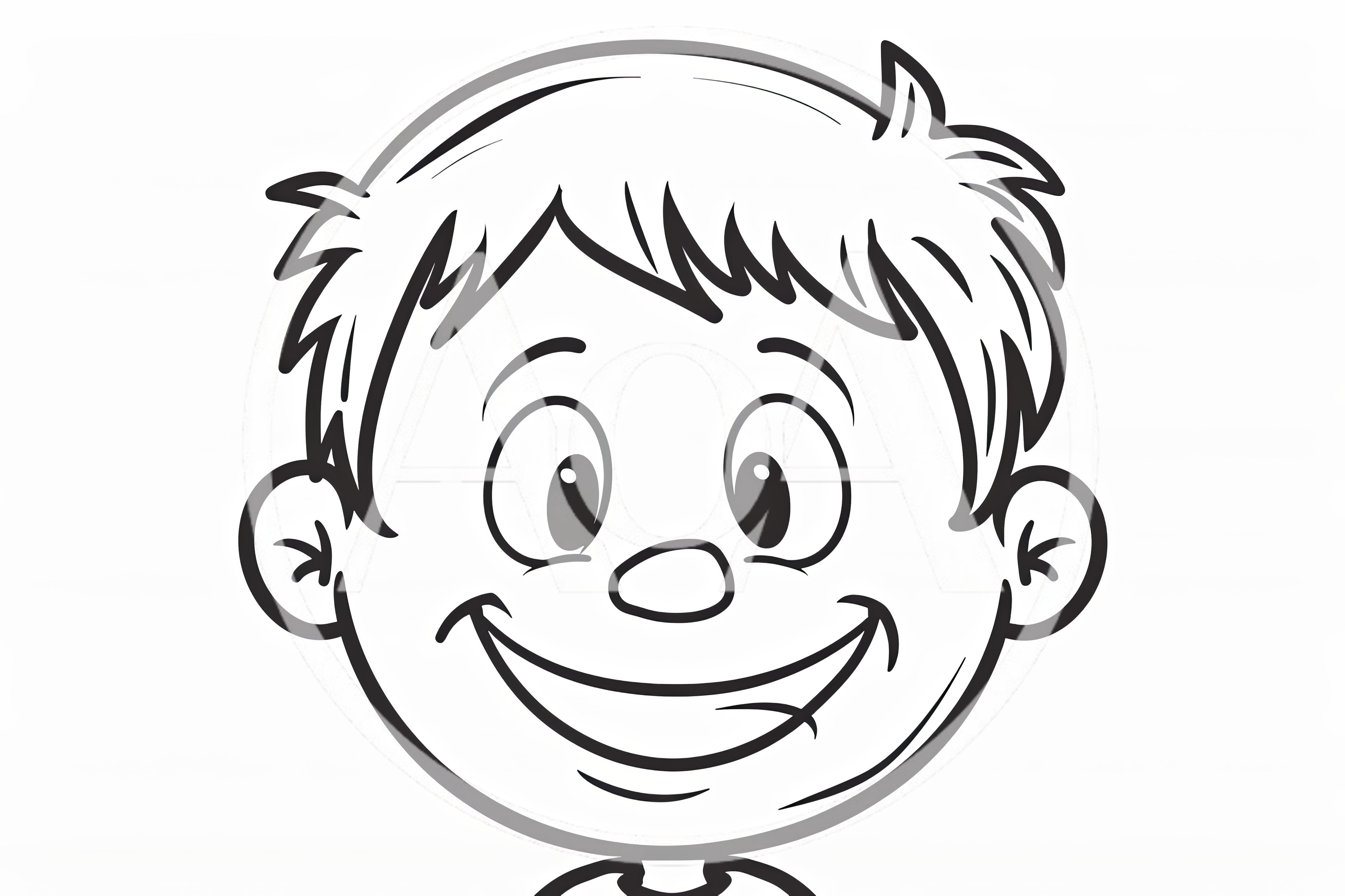 Black and White Cartoon Boy Face Illustration