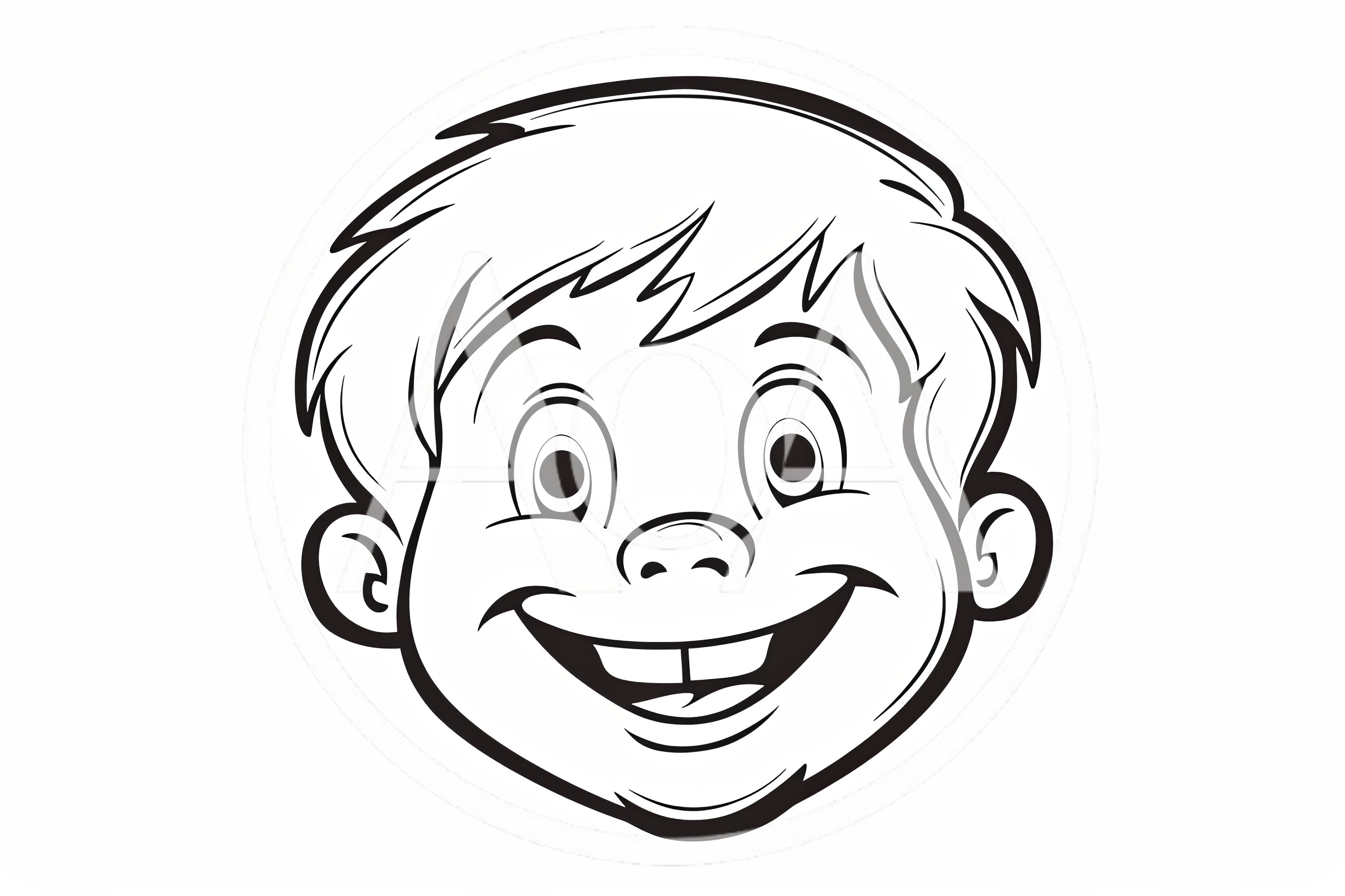 Black and White Cartoon Boy Face Illustration