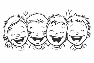 Group Of Four Happy Children Laughing Together