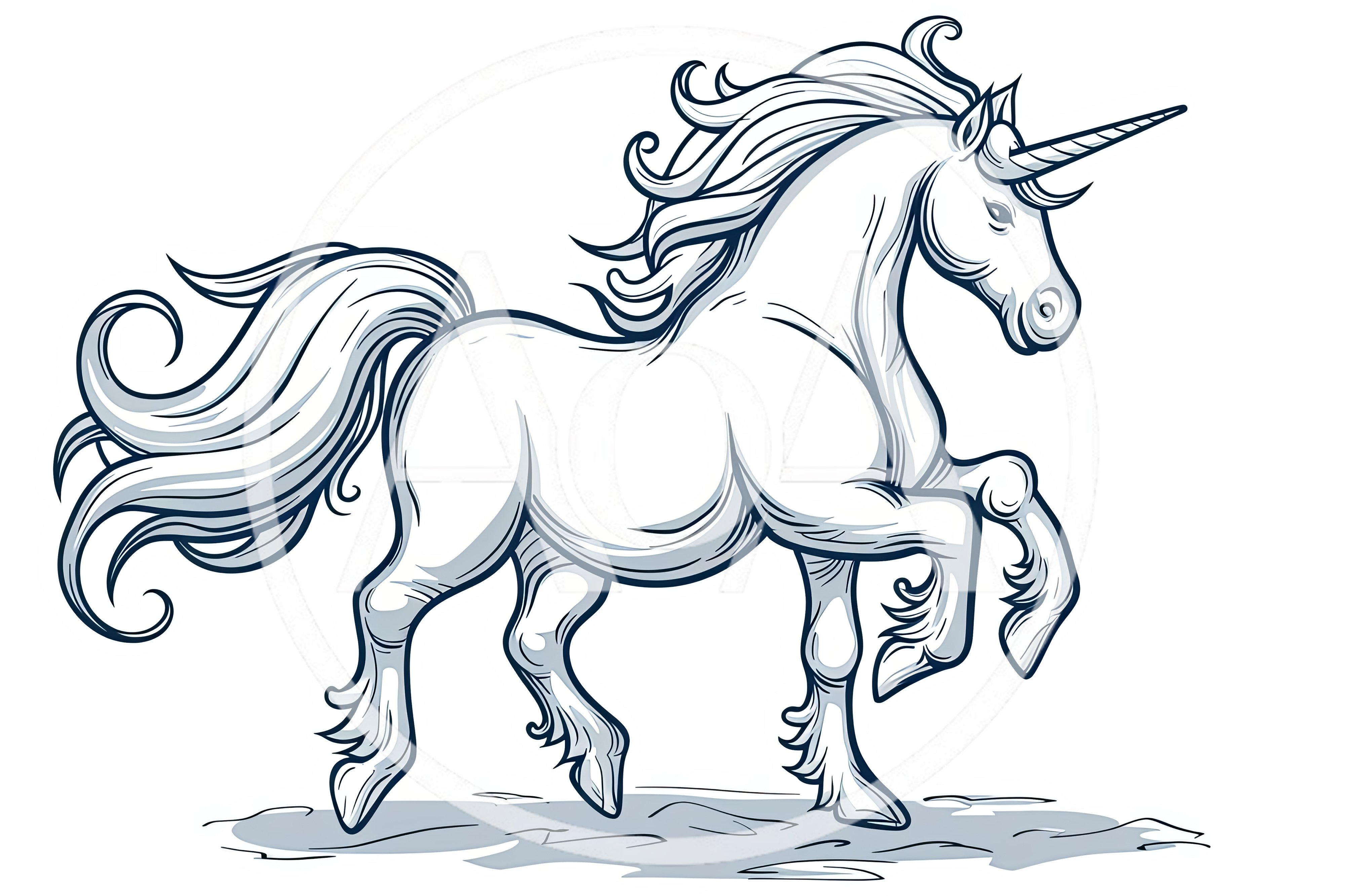 Elegant Unicorn Illustration In Classic Line Art Style