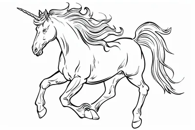Black And White Line Art Of A Running Unicorn
