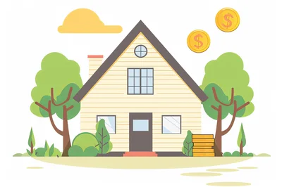 Flat Illustration Of A Residential House With Financial Symbols