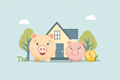 Two Piggy Banks With House And Coin
