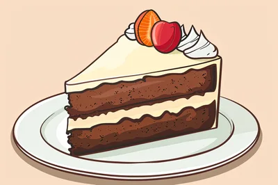 Illustration Of A Chocolate Cake Slice On A Plate
