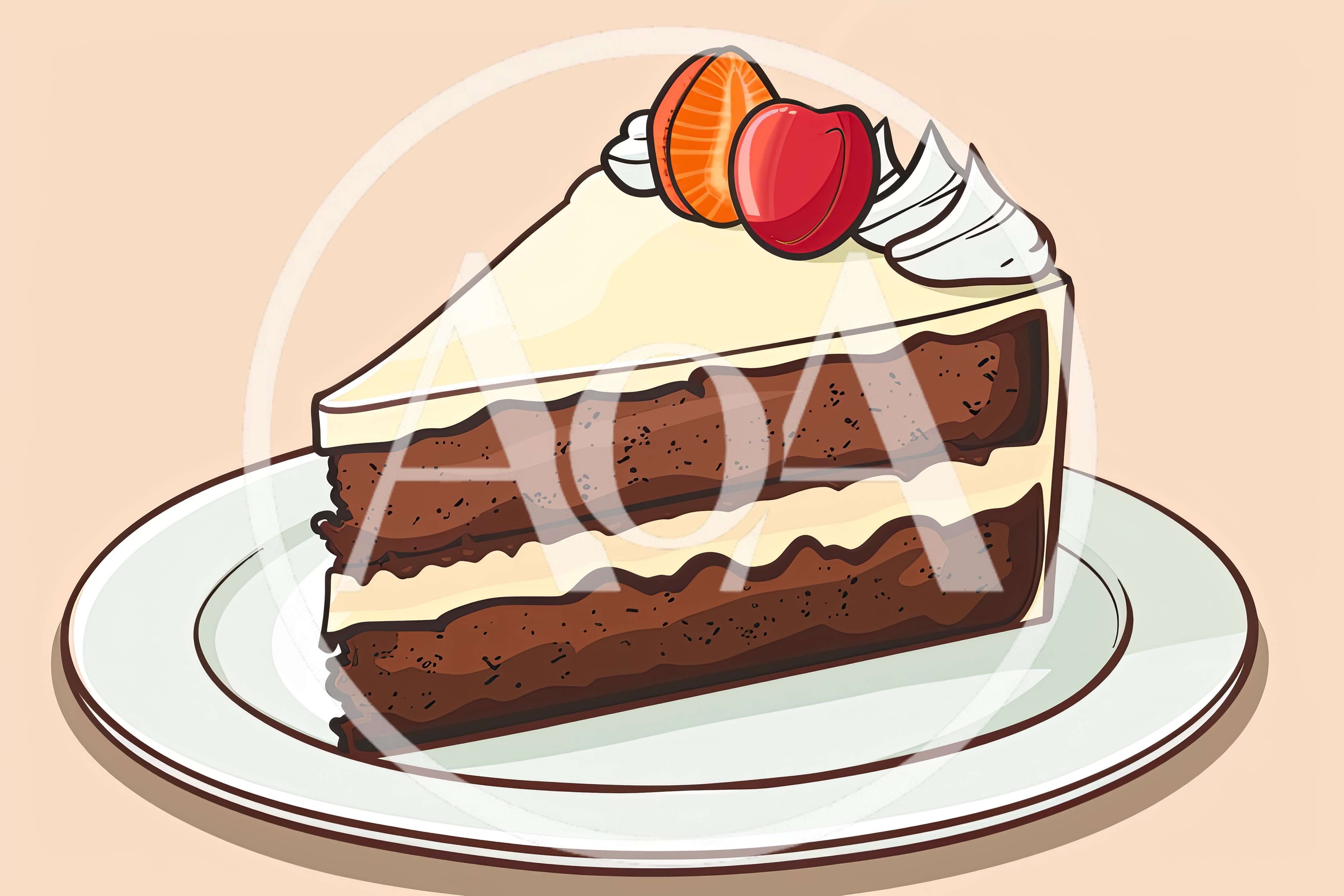 Illustration Of A Chocolate Cake Slice On A Plate