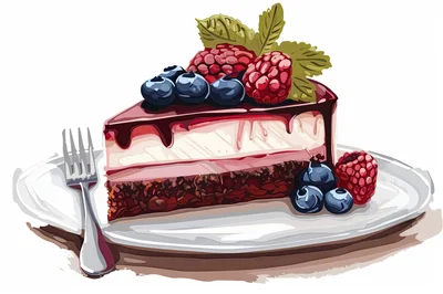 Slice Of Berry Cheesecake With Chocolate Drizzle