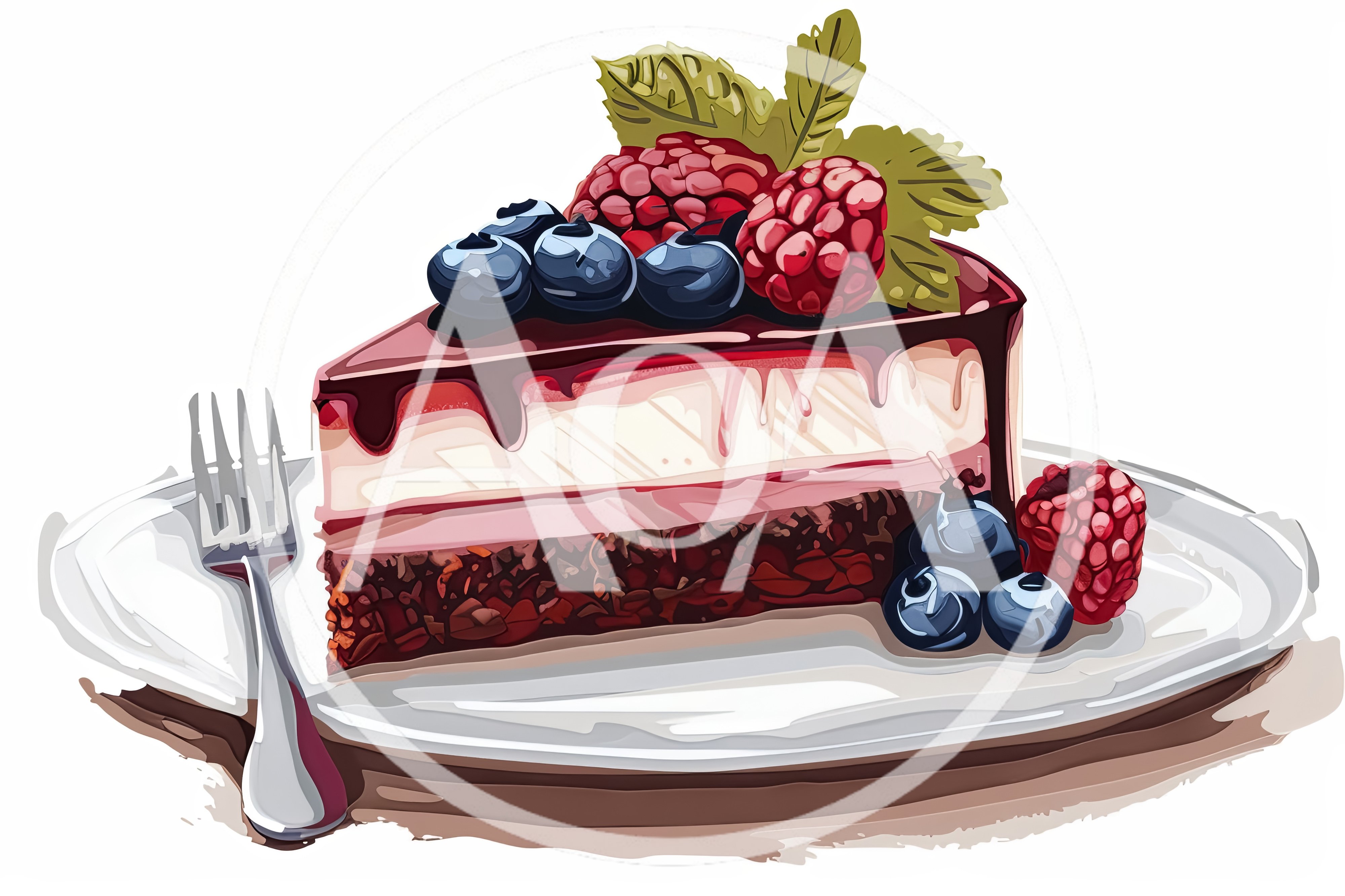 Slice Of Berry Cheesecake With Chocolate Drizzle