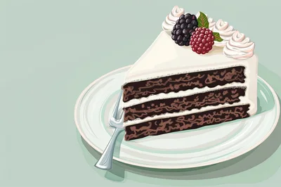 Slice Of Chocolate Layer Cake With Berries