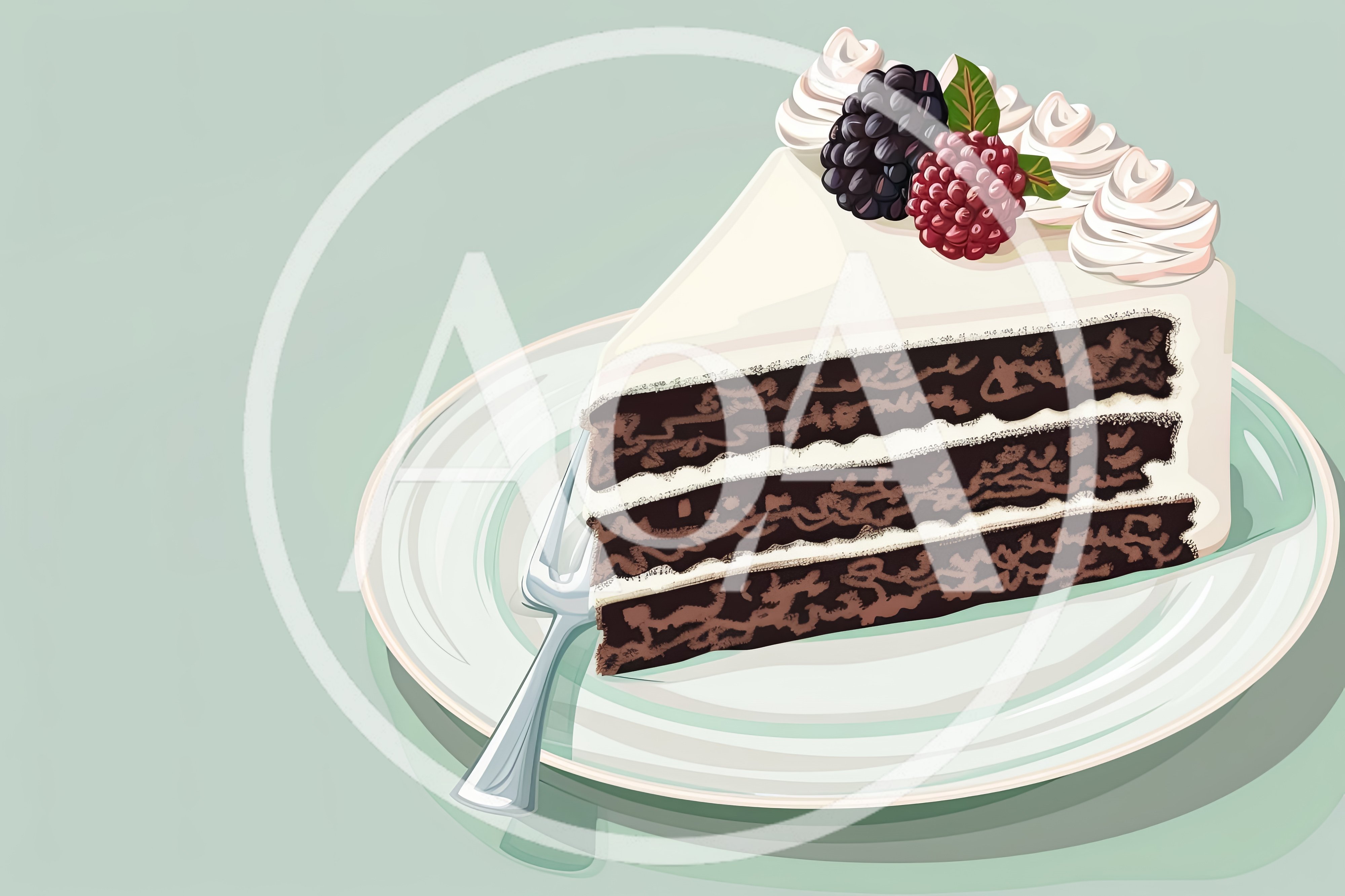 Slice Of Chocolate Layer Cake With Berries