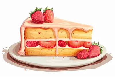 Slice Of Strawberry Layer Cake On A Plate