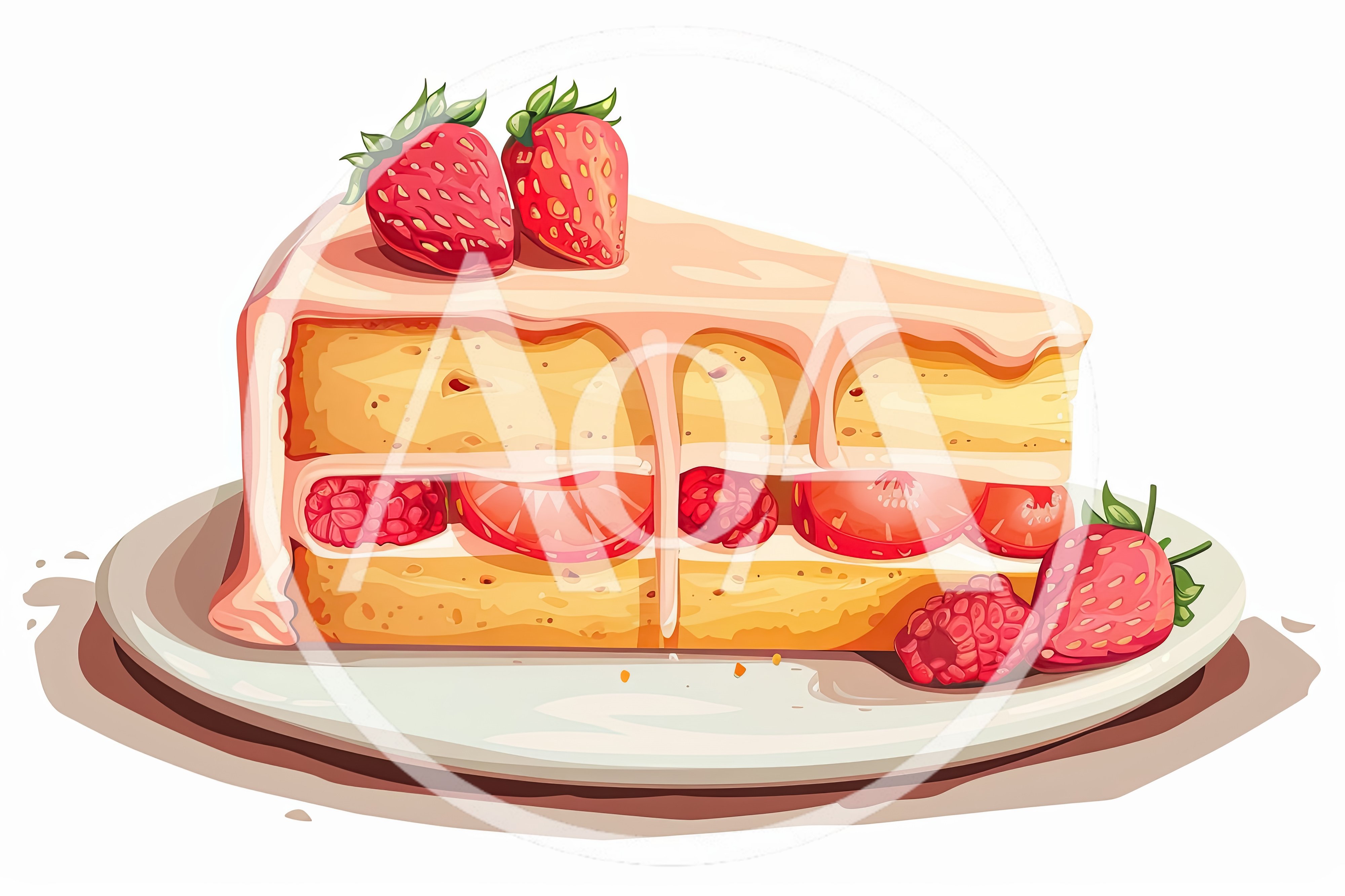 Slice Of Strawberry Layer Cake On A Plate