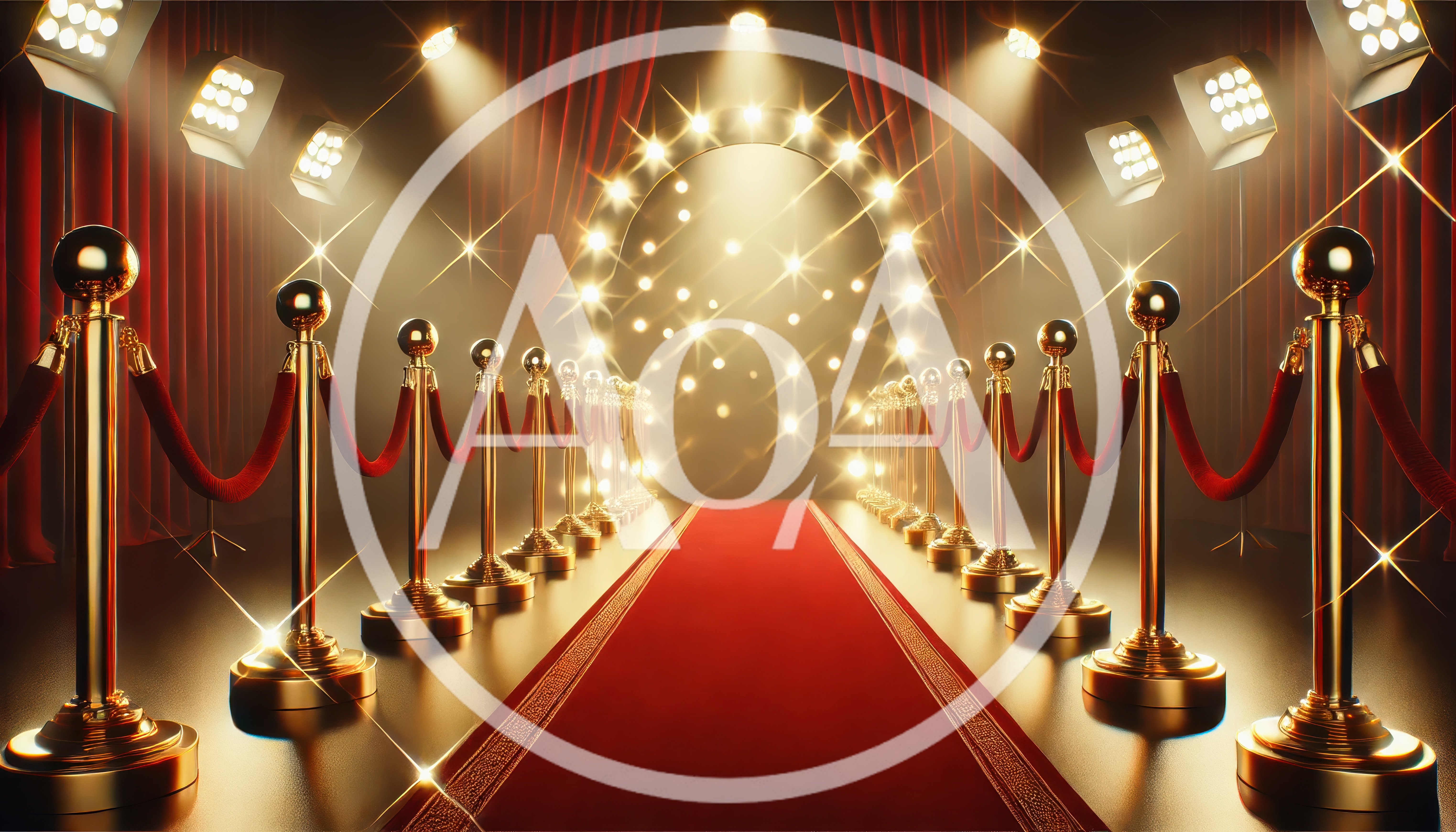Red Carpet Entrance With Golden Stanchions And Spotlights