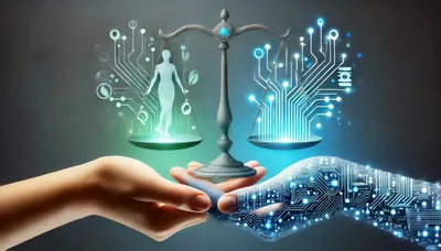 Human Hand and Robotic Hand Holding Digital Scales