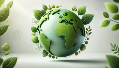Green Earth Globe Surrounded By Floating Leaves