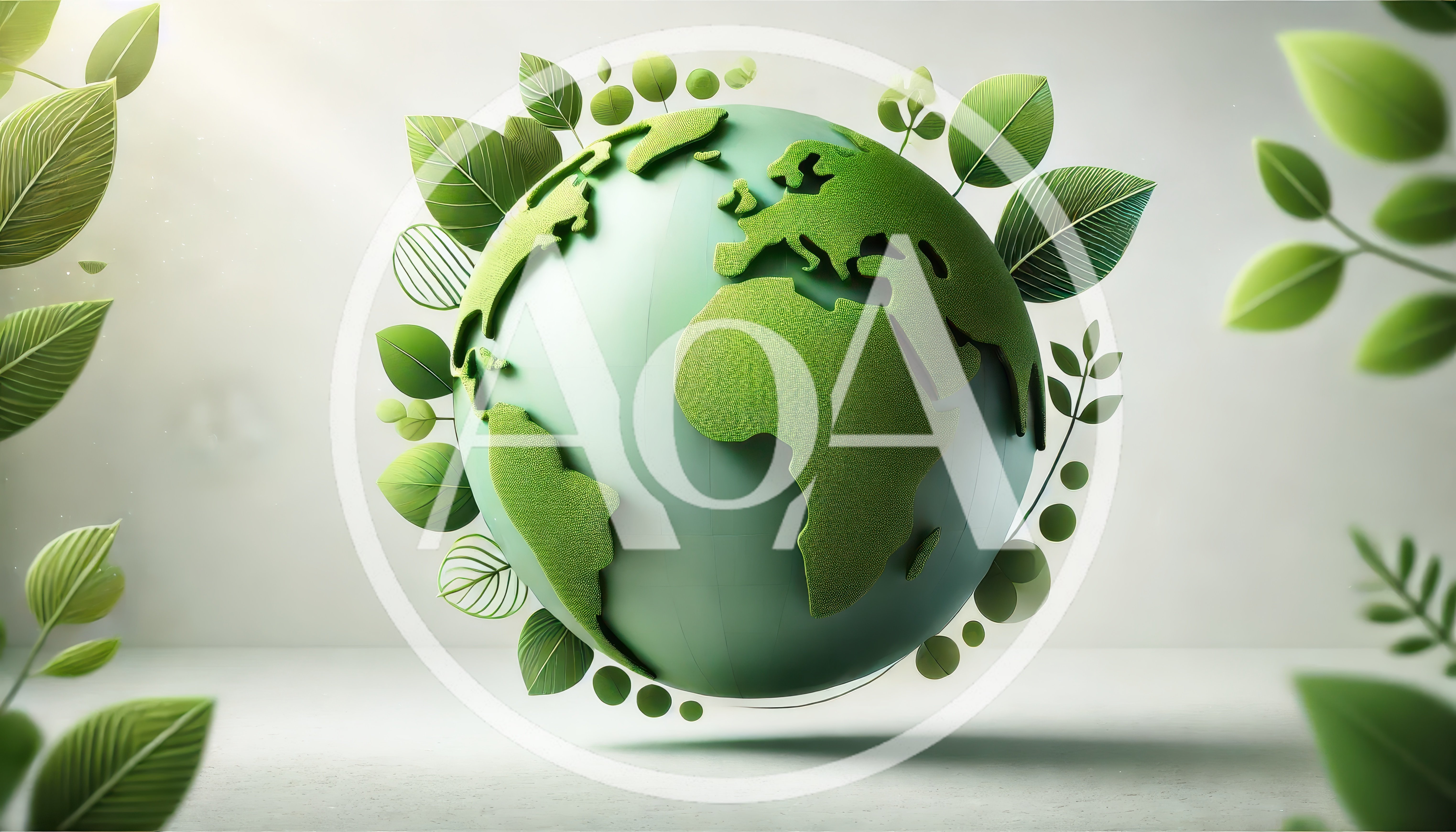 Green Earth Globe Surrounded By Floating Leaves
