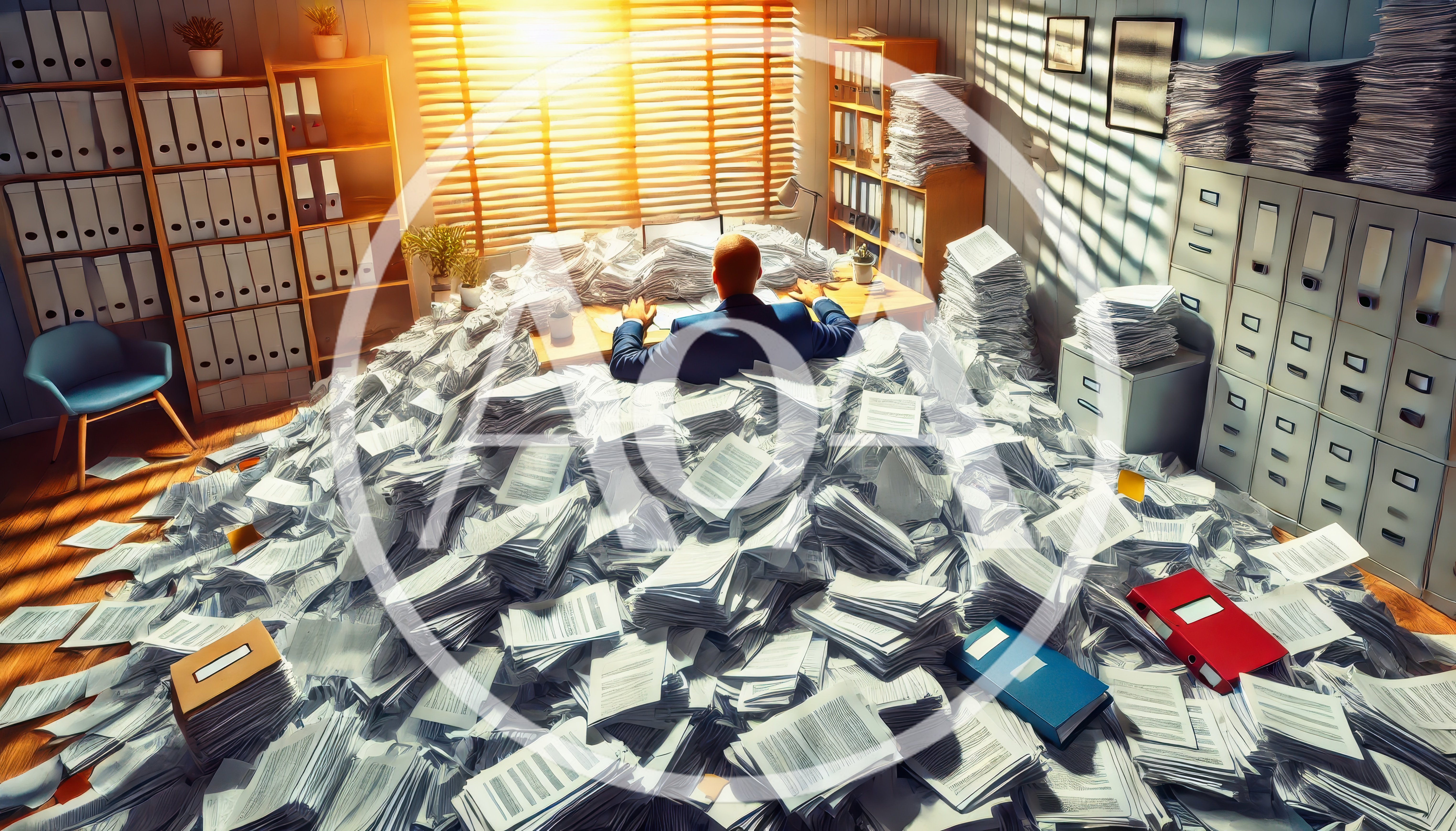 Overwhelmed Businessman Buried Under Massive Piles Of Paperwork