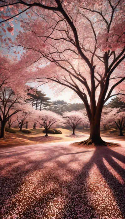 Blooming Cherry Blossom Trees In A Serene Park