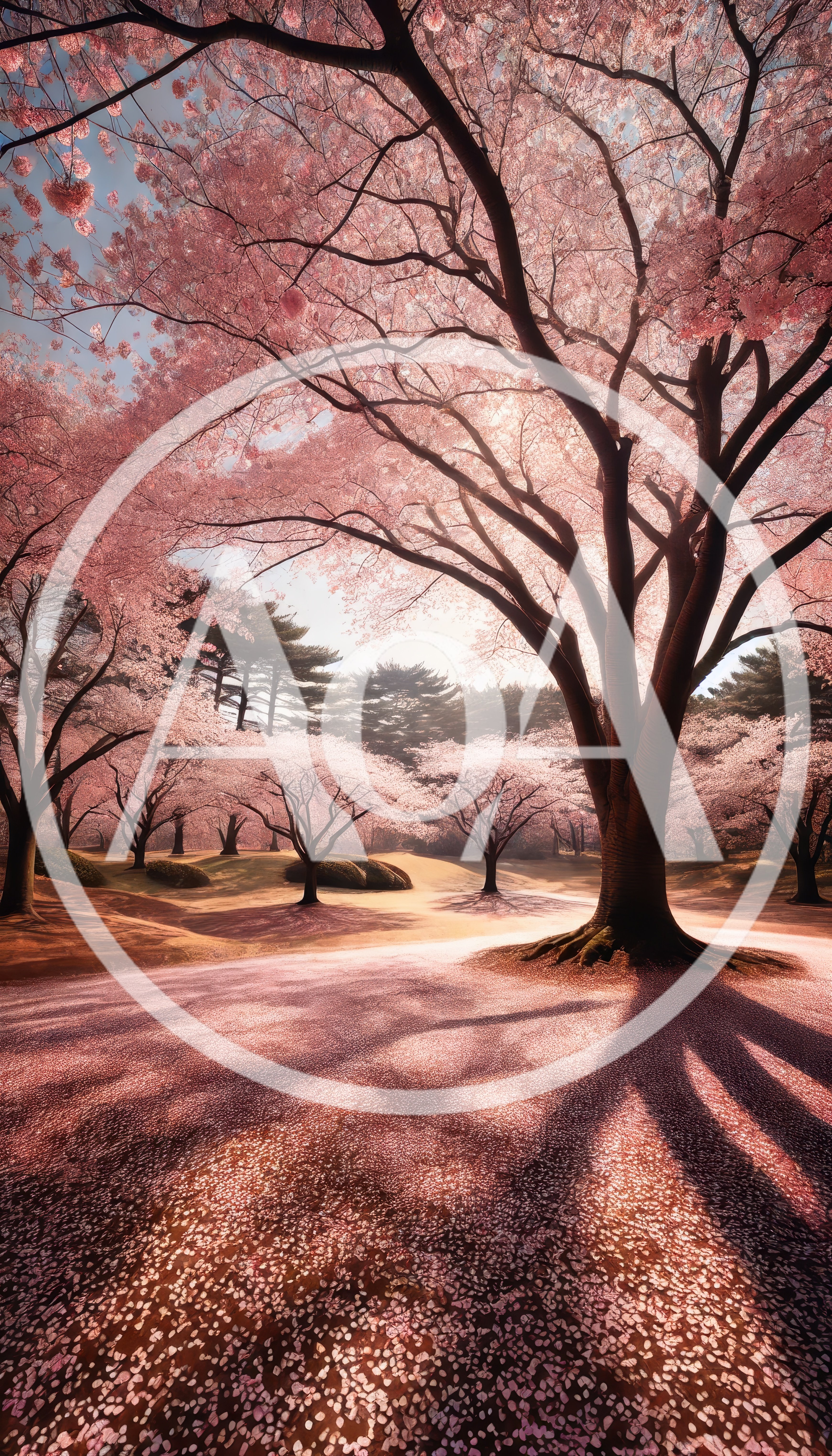 Blooming Cherry Blossom Trees In A Serene Park