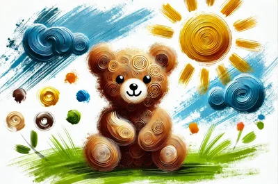 Whimsical Swirl Art Teddy Bear Illustration