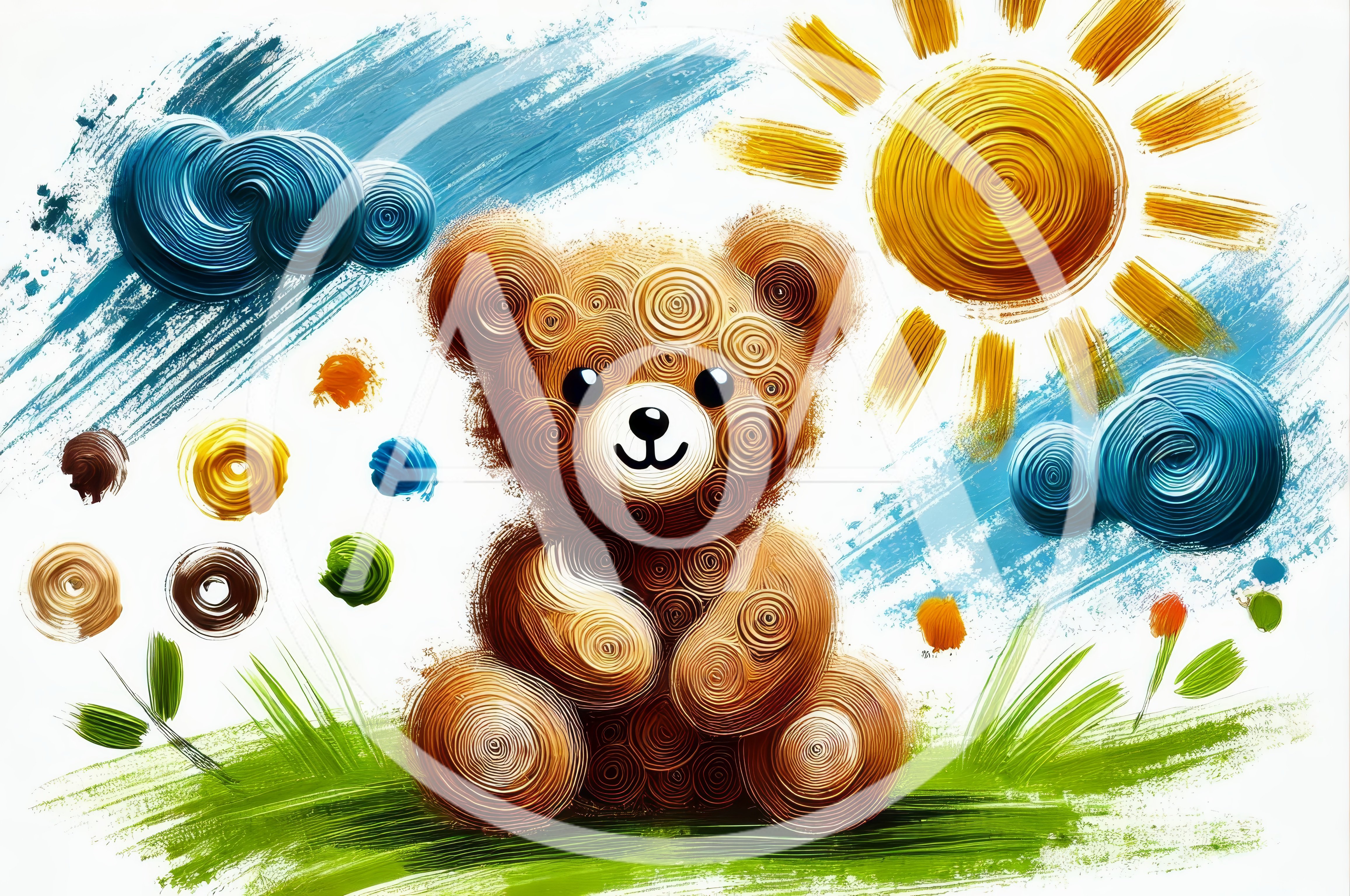 Whimsical Swirl Art Teddy Bear Illustration