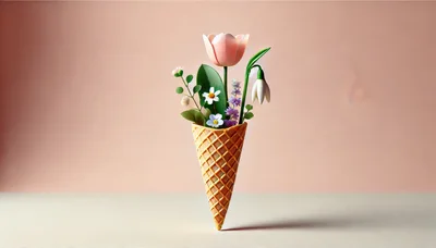 Spring Flowers Arranged In A Waffle Ice Cream Cone