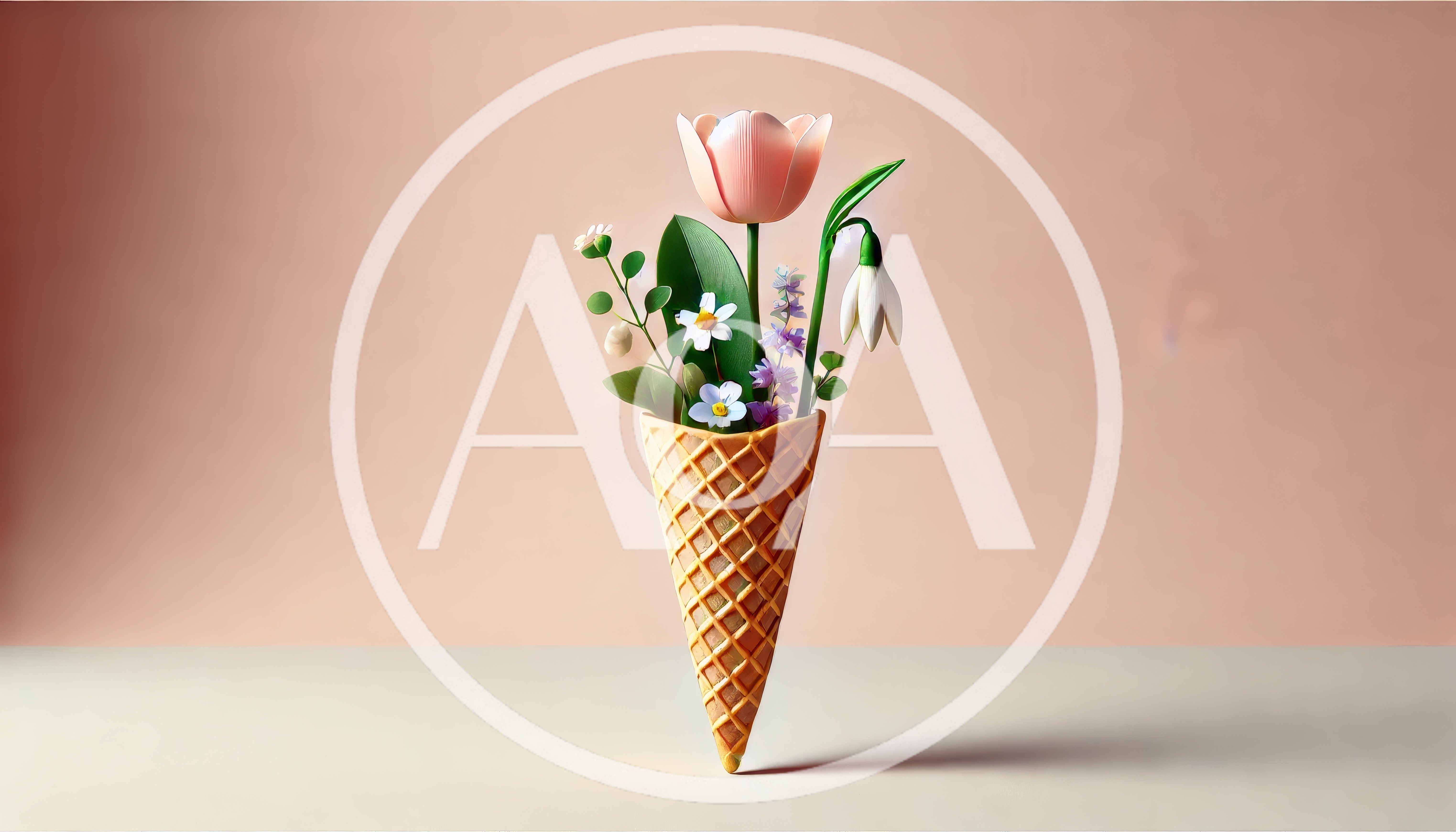 Spring Flowers Arranged In A Waffle Ice Cream Cone