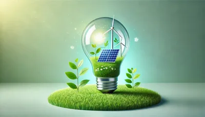 Conceptual Light Bulb With Renewable Energy Elements