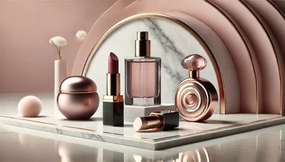 Luxury Cosmetic Products Displayed On Marble Podium