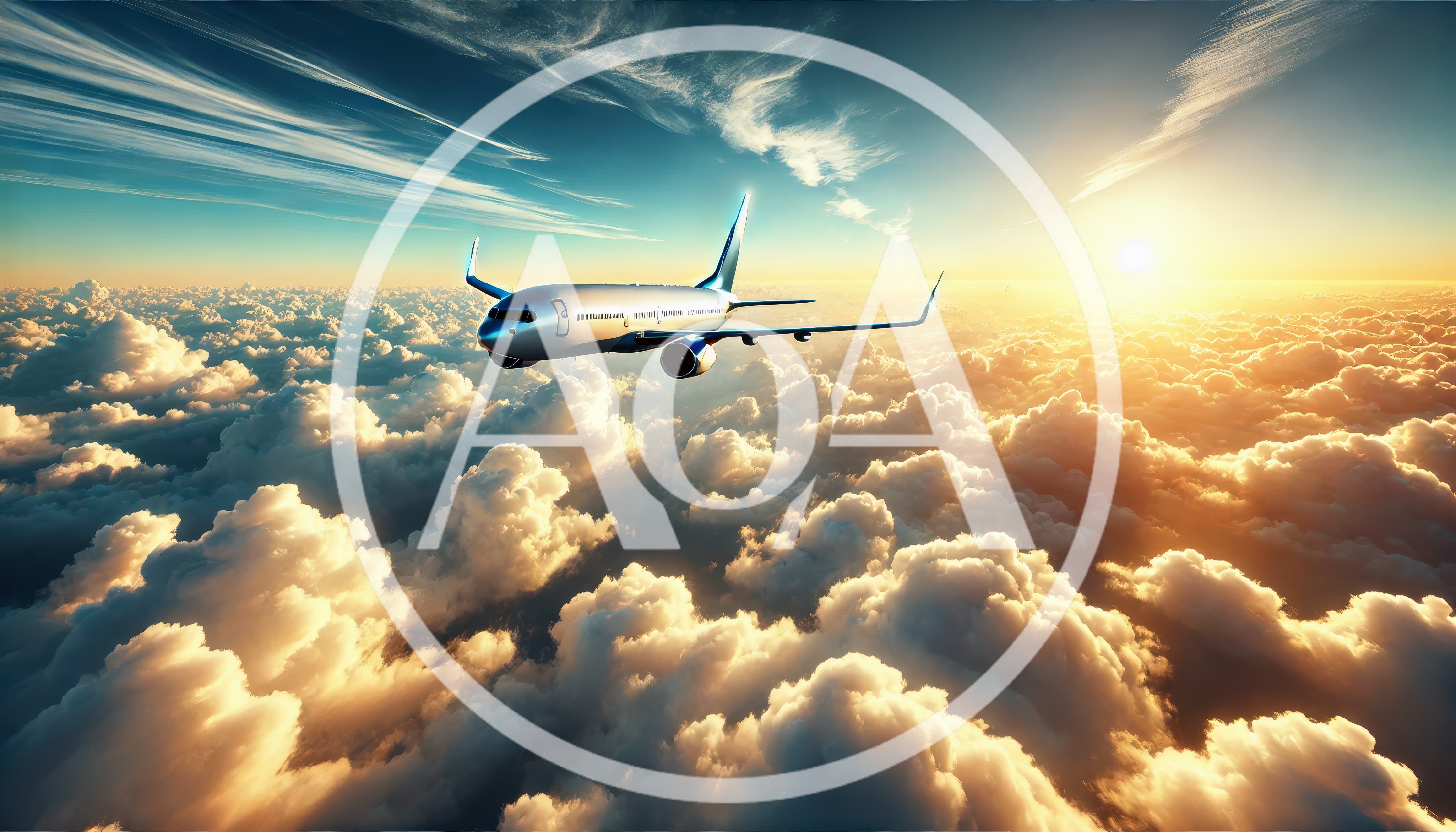Commercial Airplane Flying Above Clouds At Sunset