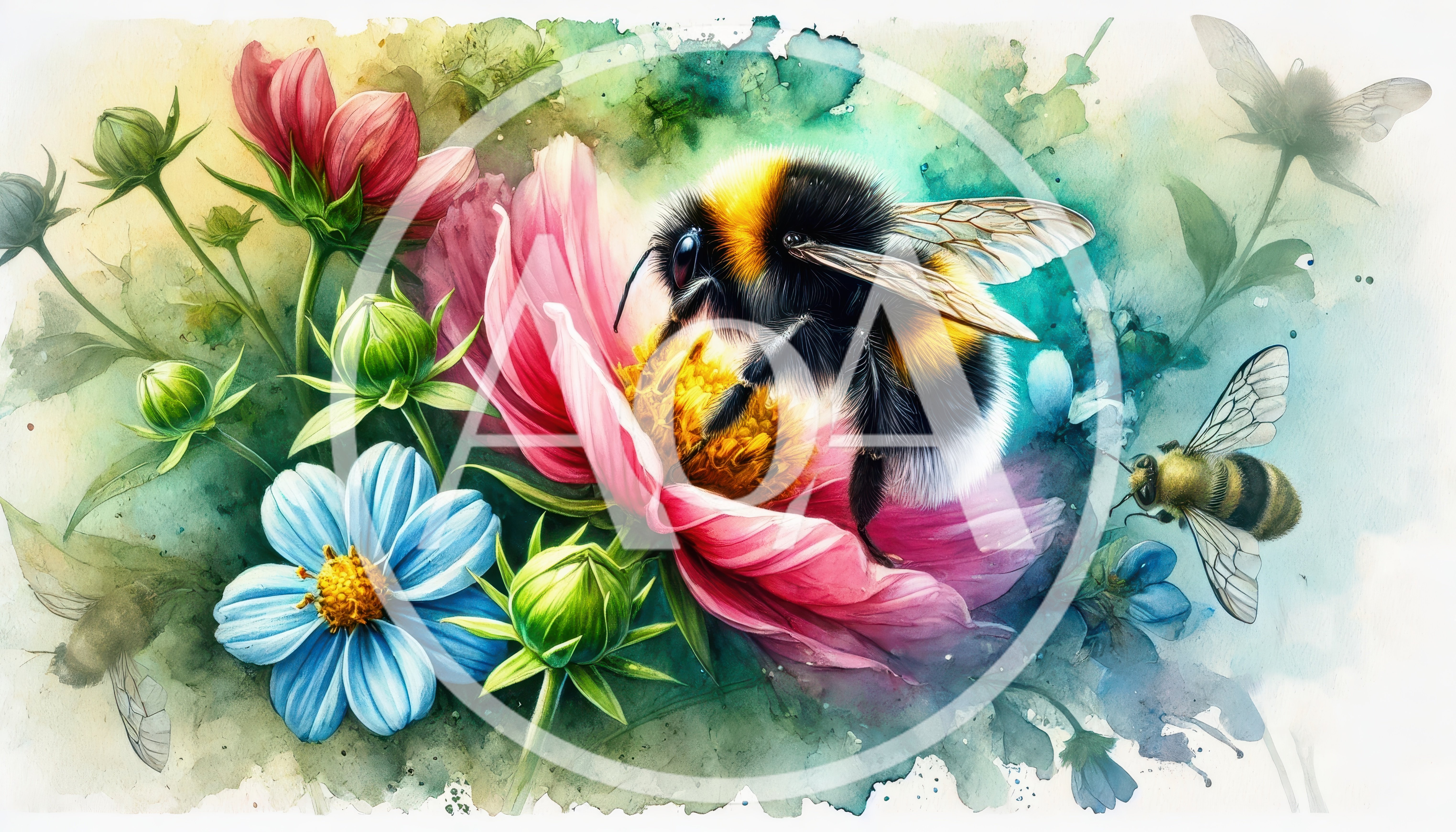 Bumblebee Pollinating A Vibrant Pink Flower