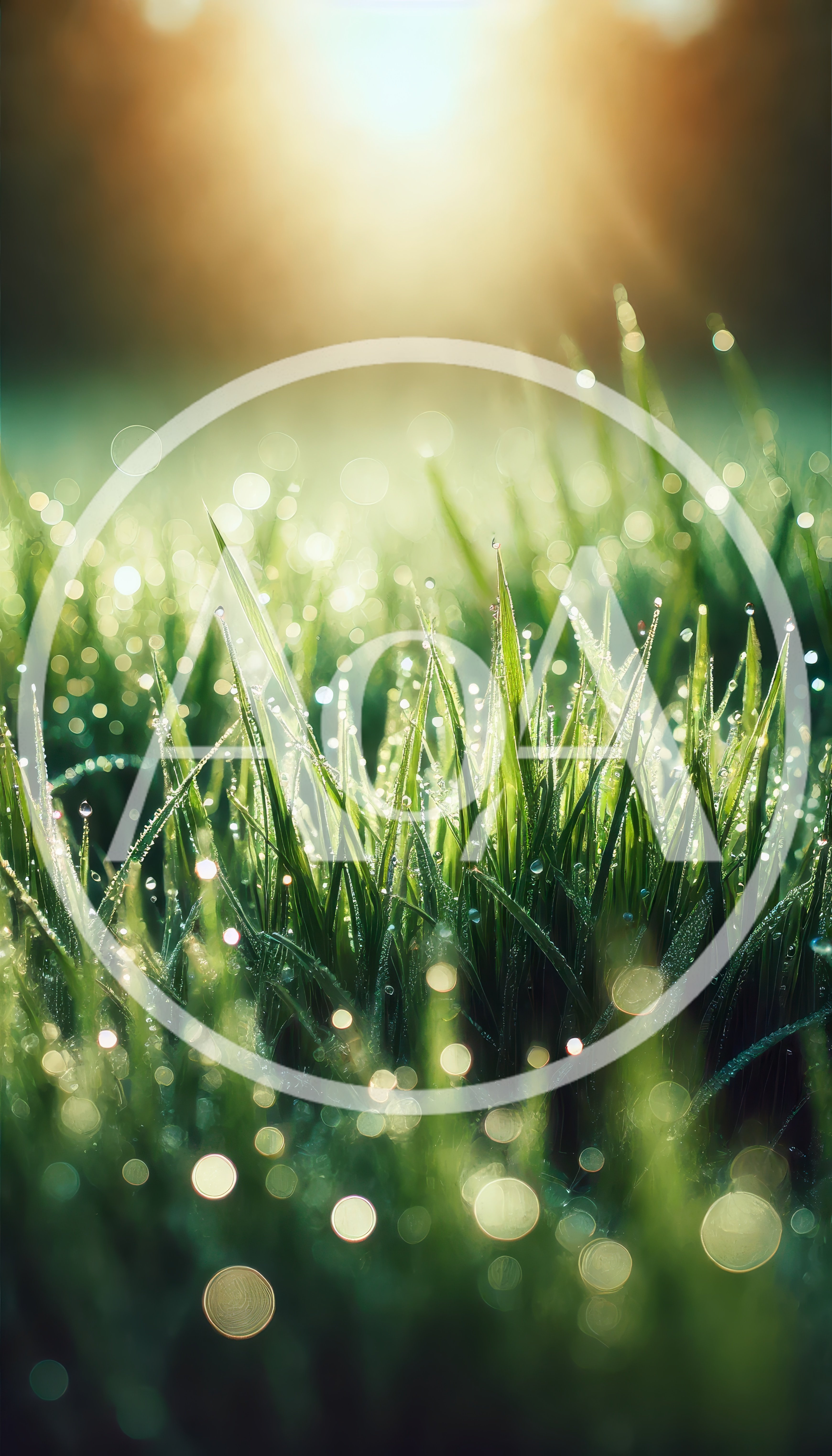 Dew Drops On Green Grass At Sunrise