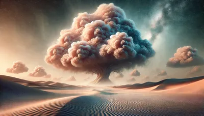 Surreal Desert Landscape With A Giant Cloud Tree
