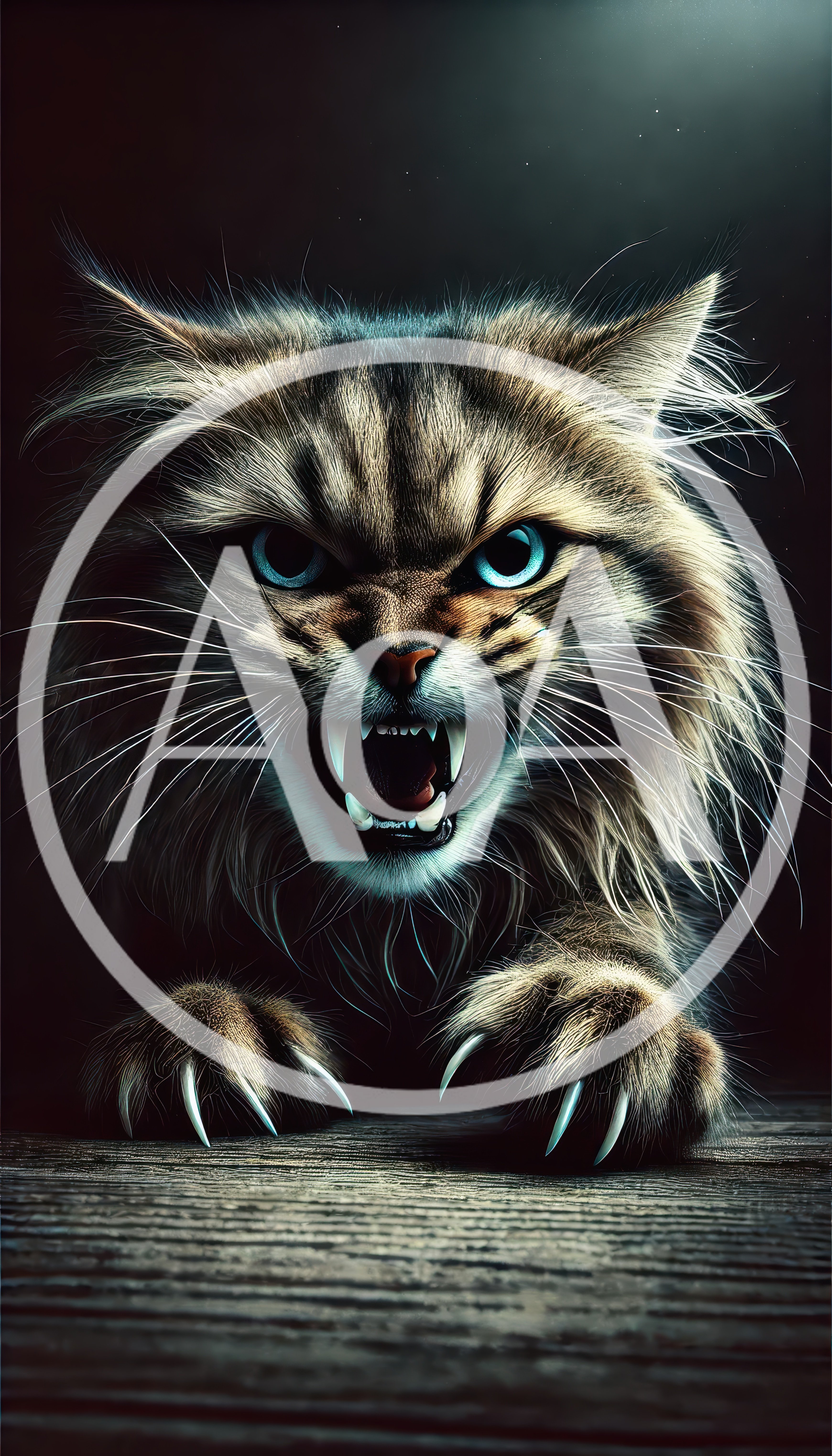 Aggressive Maine Coon Cat With Bared Fangs And Claws