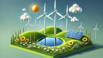 Sustainable Energy Concept With Wind Turbines And Solar Panels