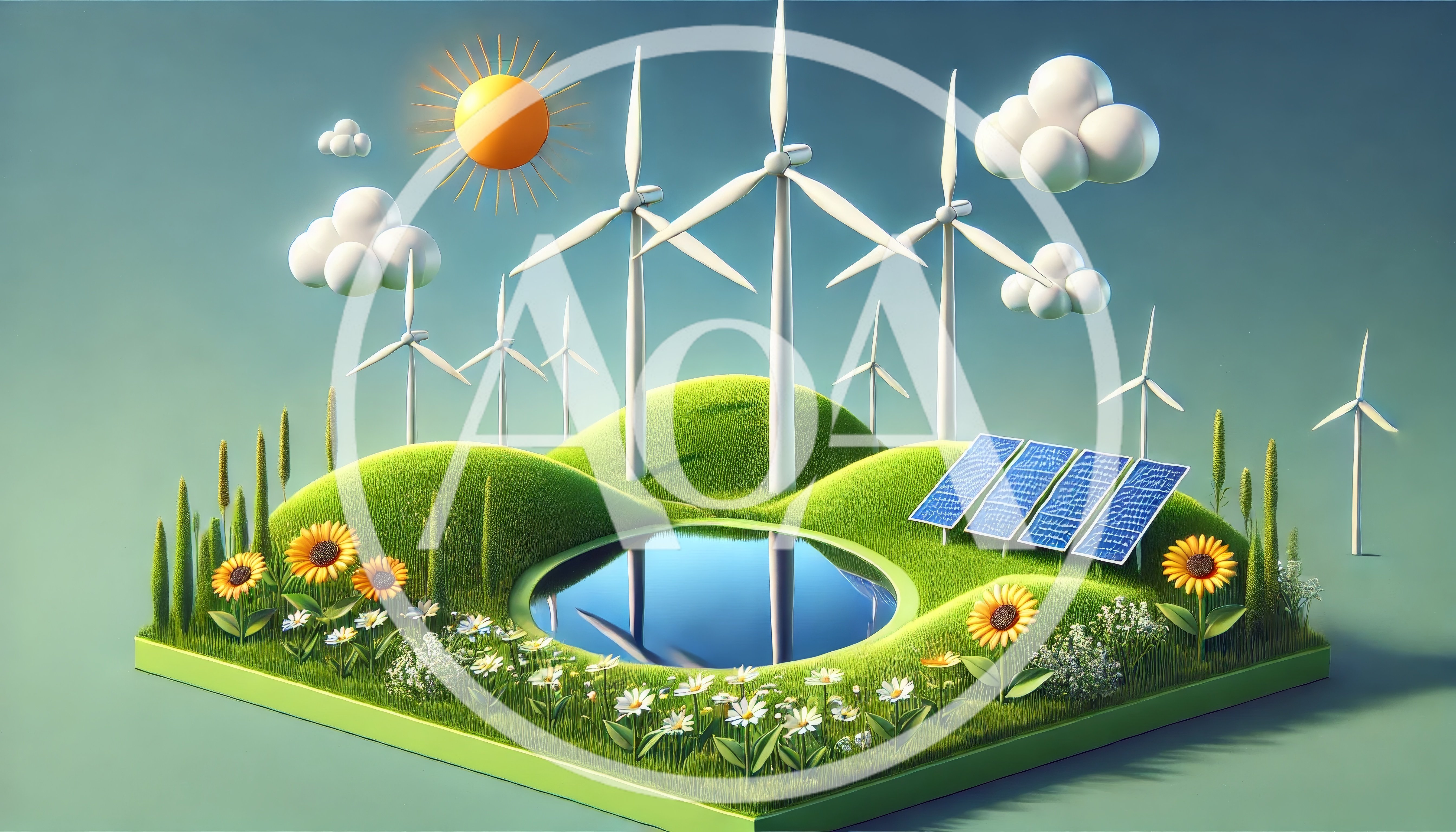 Sustainable Energy Concept With Wind Turbines And Solar Panels