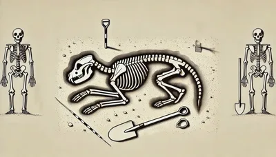 Archaeological Excavation Of A Fossilized Animal Skeleton