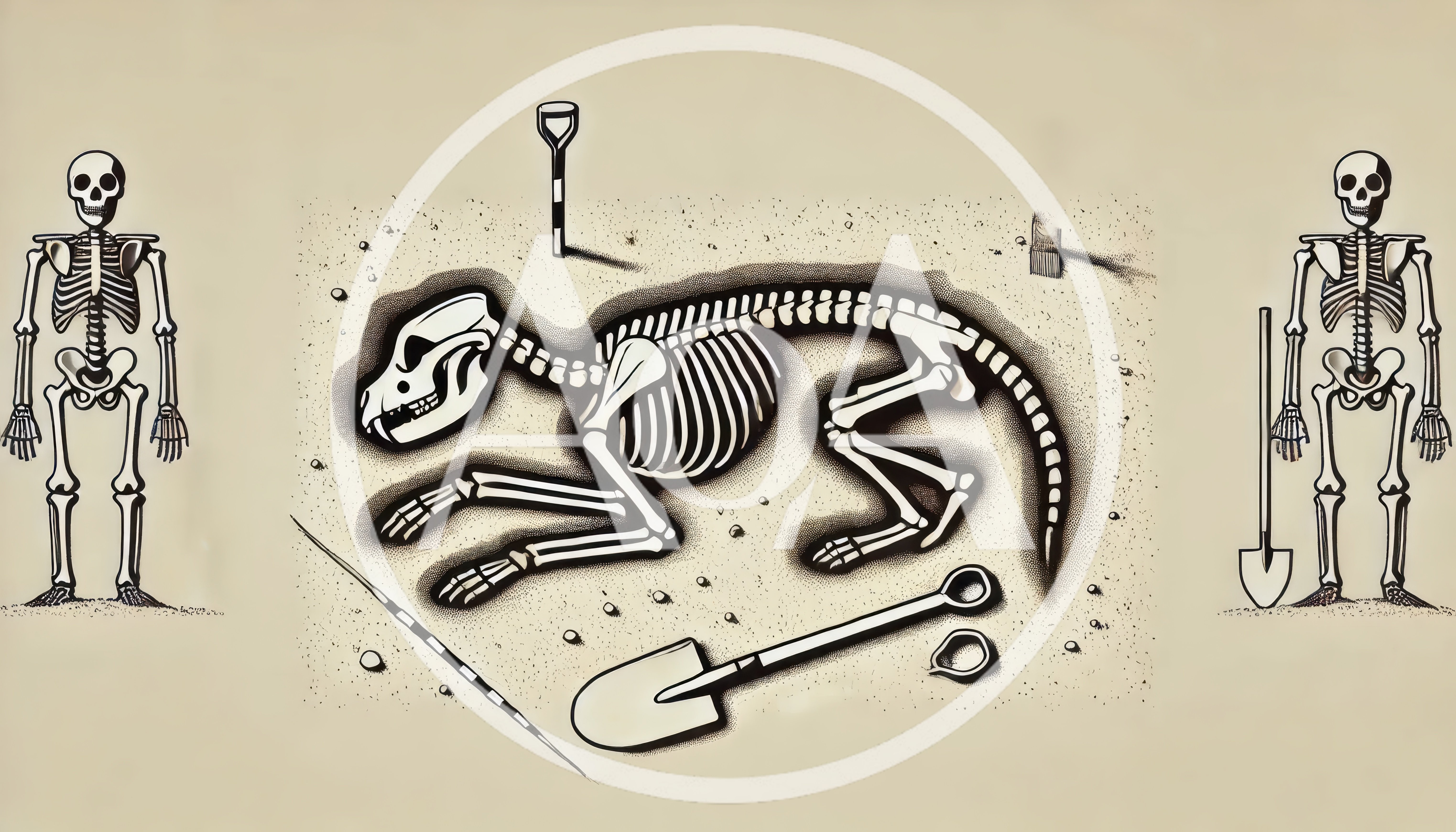 Archaeological Excavation Of A Fossilized Animal Skeleton