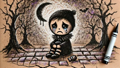 Crayon Drawing Of A Crying Child In A Forest